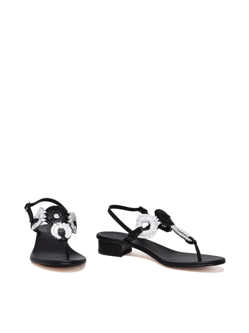 Paolo Ferrara White Black Braided Two-Tone Leather Thong Sandals