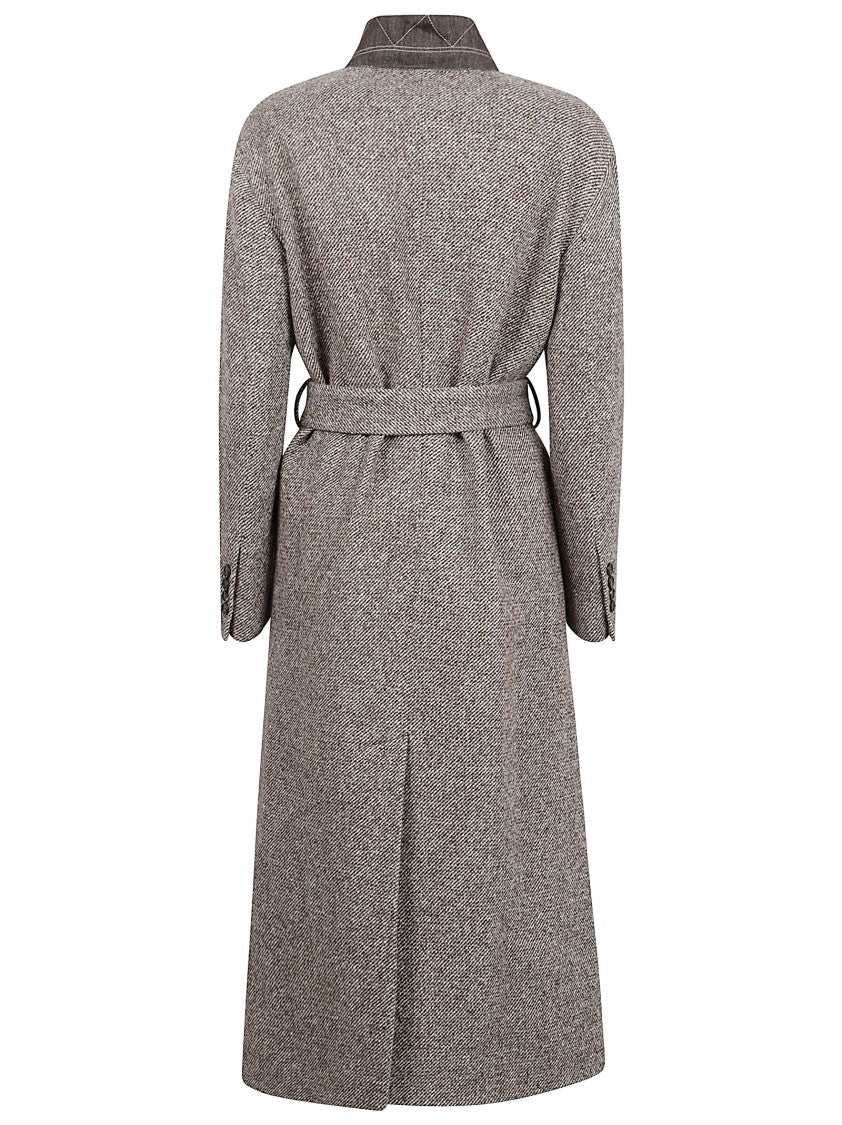 Brunello Cucinelli Brown Tweed Coat With Self-Tie Belt