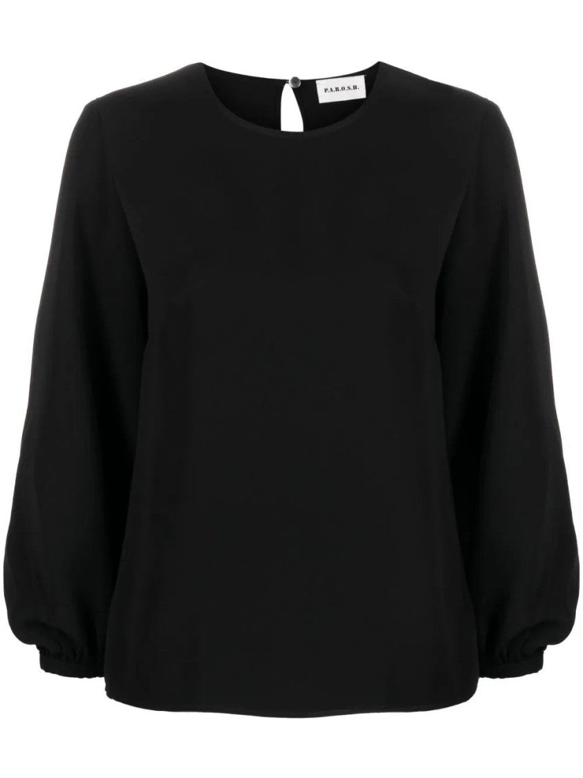 P.A.R.O.S.H. Gathered Cuff Blouse With Round Neckline