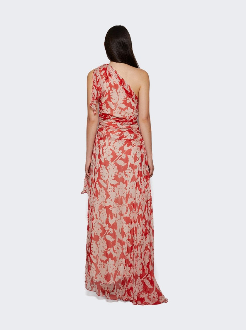 Victoria Beckham One Shoulder Draped Midi Dress Chilli And Blush