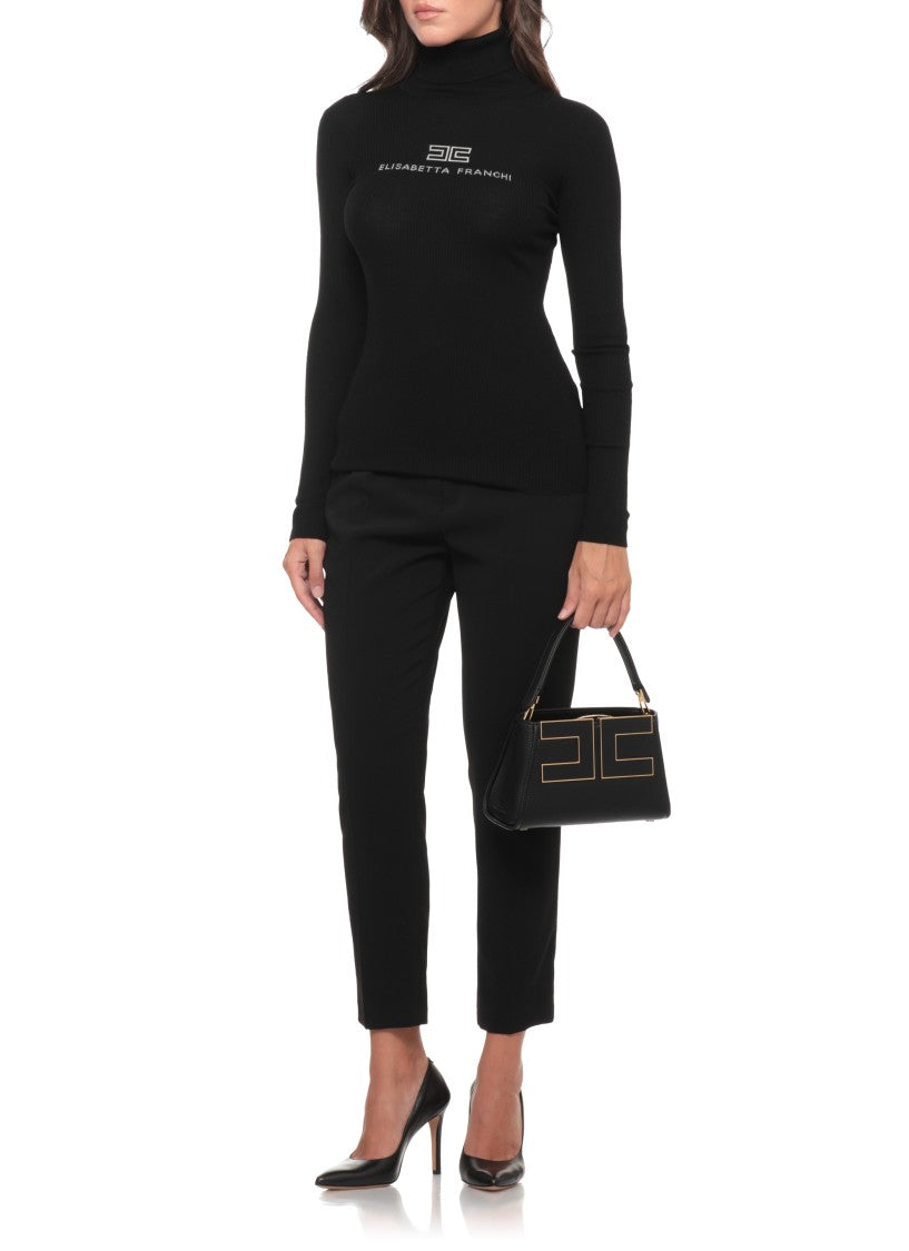Elisabetta Franchi Mid-Rise Black Trousers With Tailored Silhouette And Cropped Length