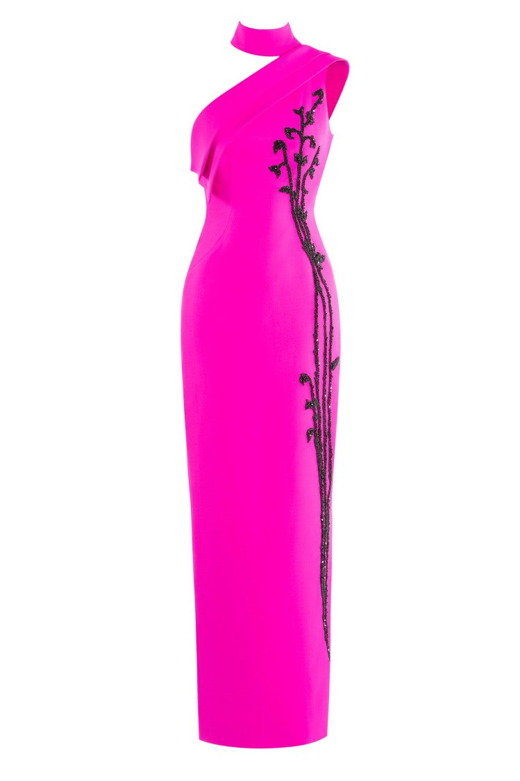 Saiid Kobeisy Crepe, Off-Shoulder Dress With Beading