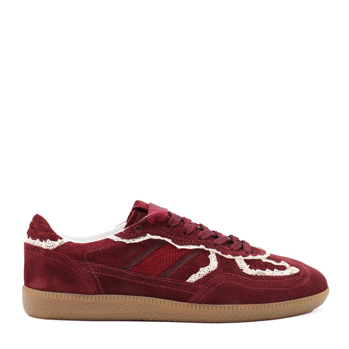 Alohas Burgundy Leather Crochet Details Sneakers