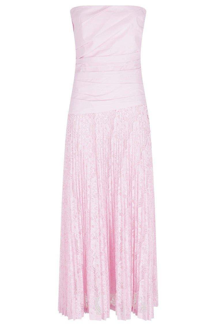 Simkhai Pink Annalise Cotton Lace Pleated Polyester Midi Dress