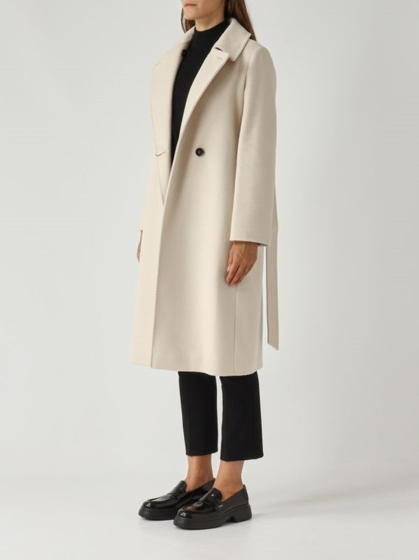 Max Mara Tailored Beige Short Coat With Belted Waist