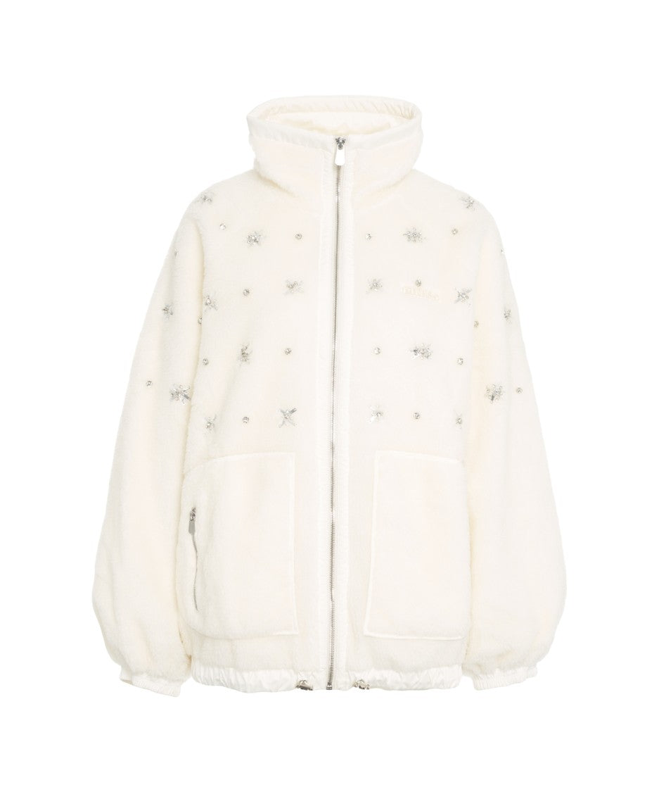 Pinko Faux Fur Jacket With Rhinestones