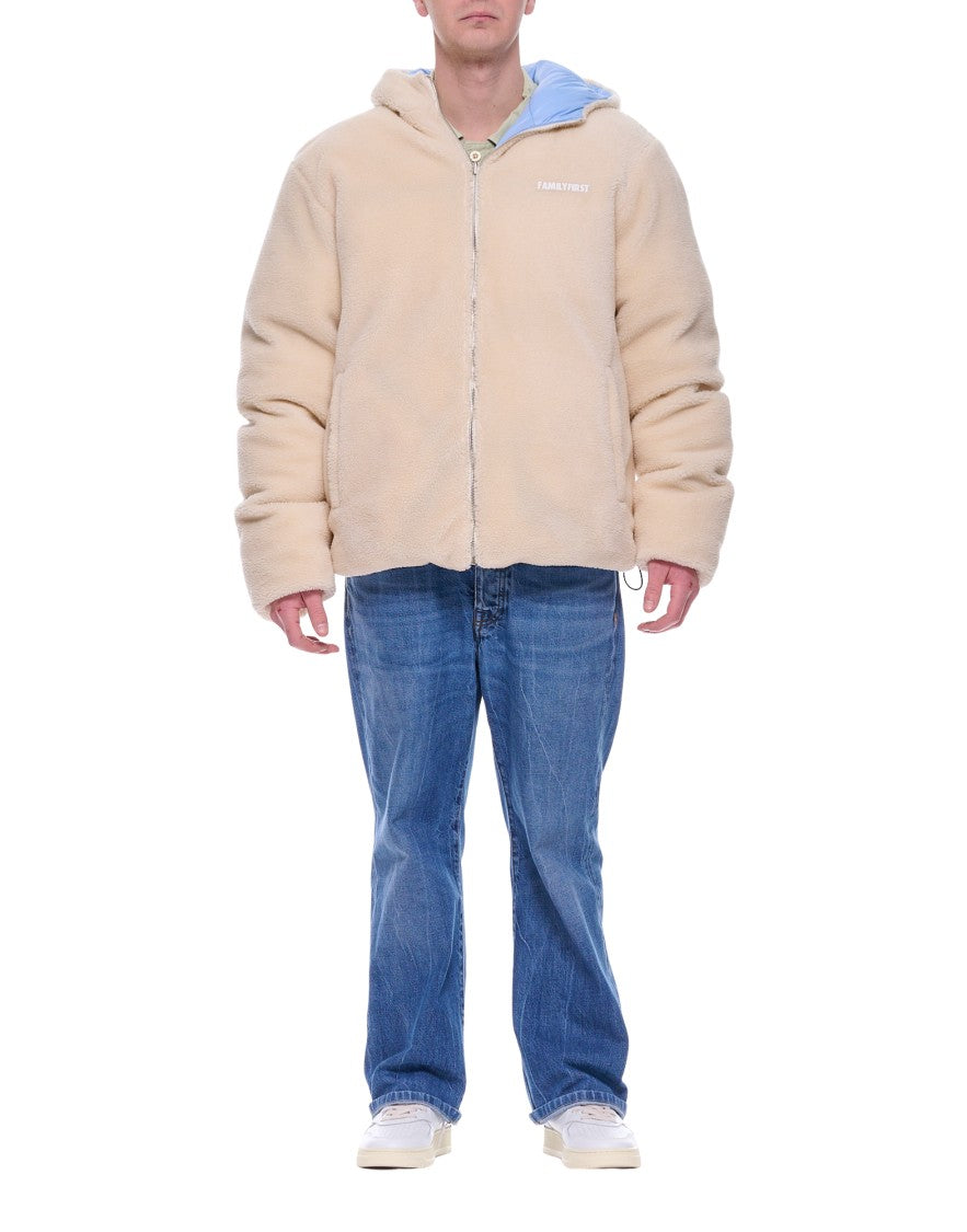 Family First Beige Teddy Bomber Jacket With Hood Zip