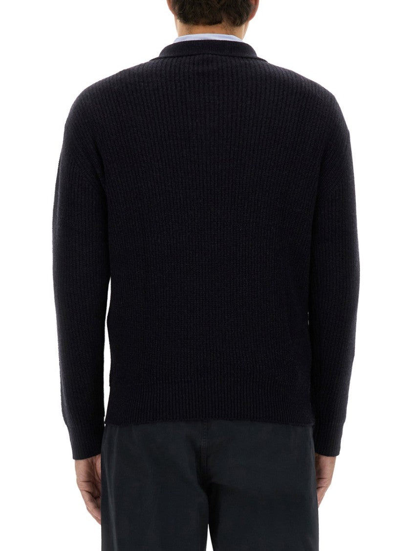 Aspesi Textured Ribbed Black Wool Jersey