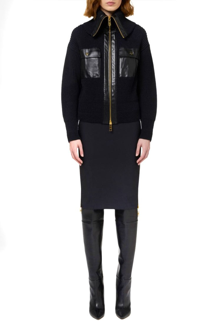 Elisabetta Franchi Knee-Length Black Skirt With Gold Zipper Accents