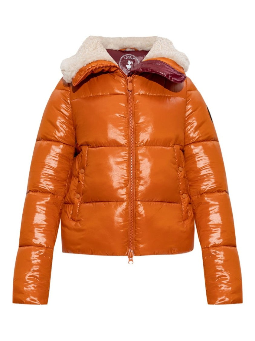 Save The Duck Glossy Padded Short Jacket With Shearling-Lined Collar