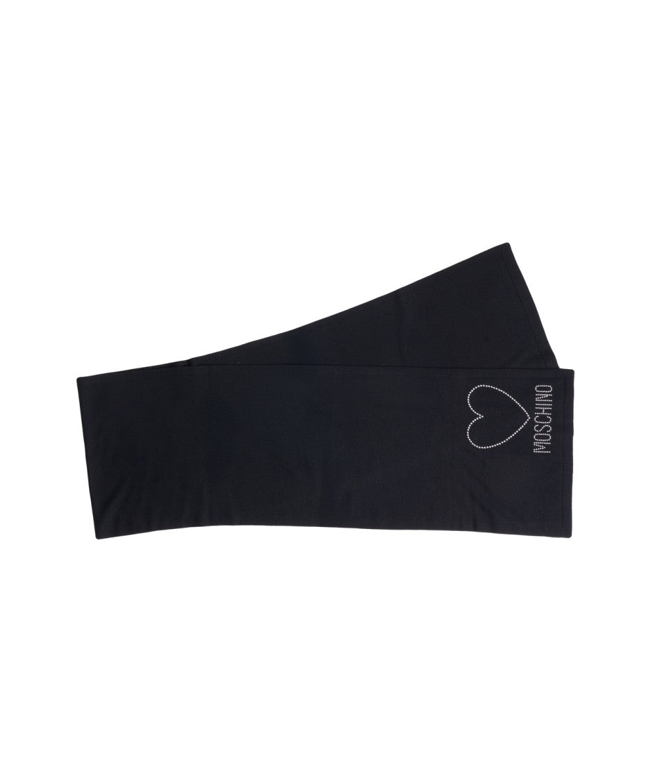Moschino Timeless Black Scarf With Heart Embroidery