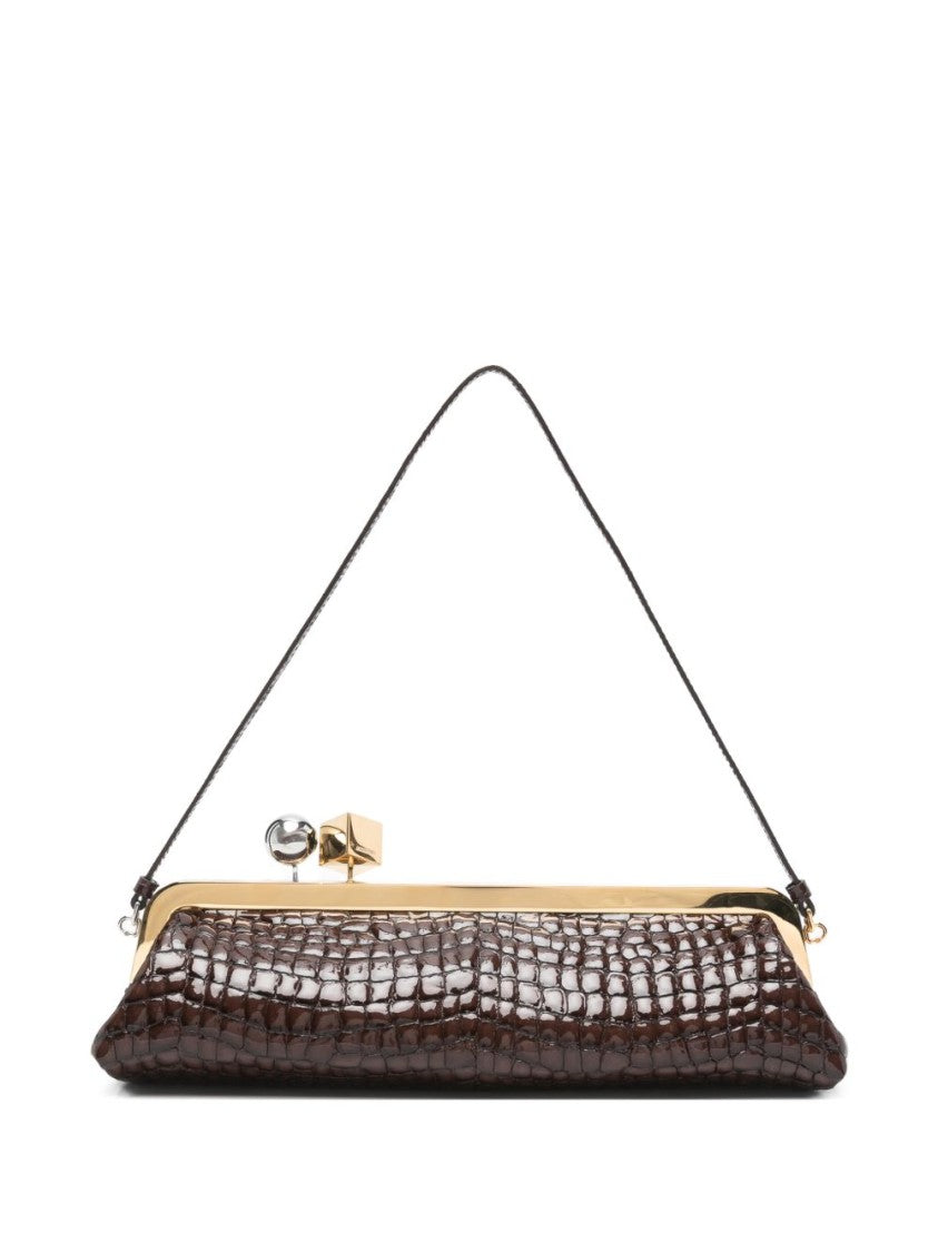 Jacquemus Glossy Crocodile-Embossed Handbag With Metallic Clasp