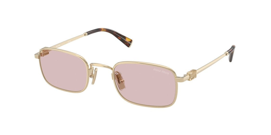 Miu Miu Soft Pink Tinted Square Sunglasses With Gold Metal Rims
