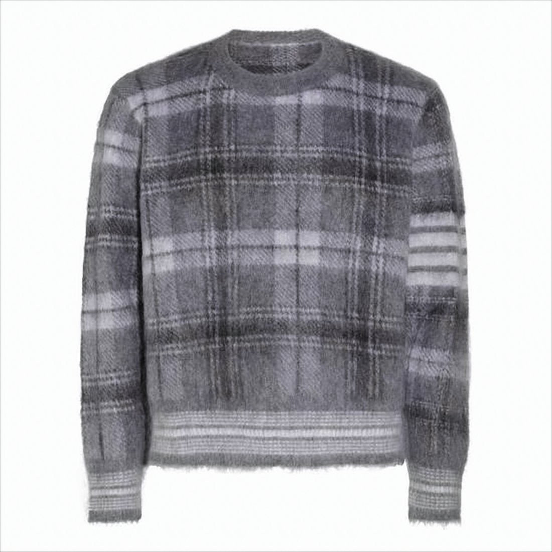 Thom Browne Plaid Knit Sweater With Fuzzy Texture And Cropped Hem