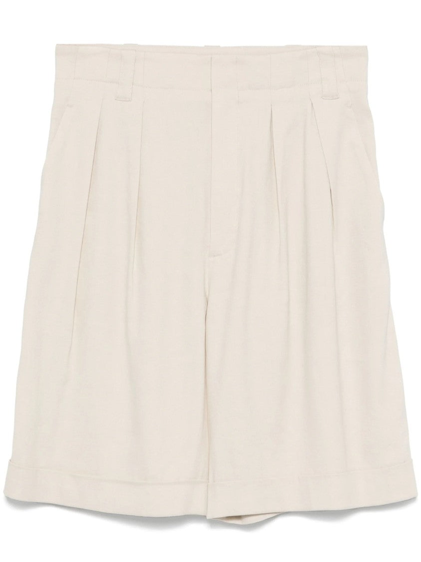 Lorena Antoniazzi Beige High-Waisted Pleated Cuffed Linen-Viscose Shorts