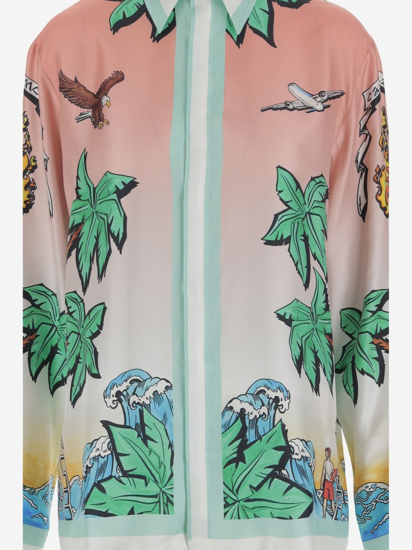Casablanca Shirt In Pure Silk With Graphic Print