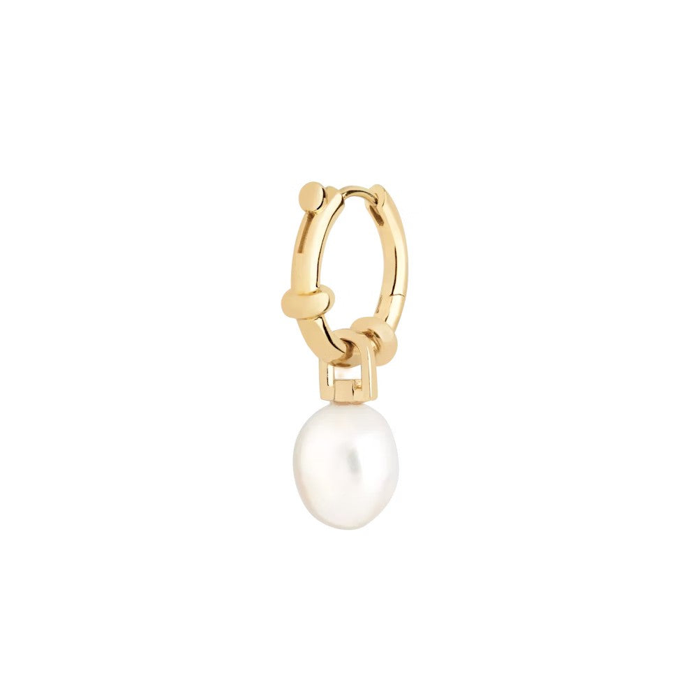 Maria Black Gold-Plated Hoop Earrings With Baroque Pearl Pendant