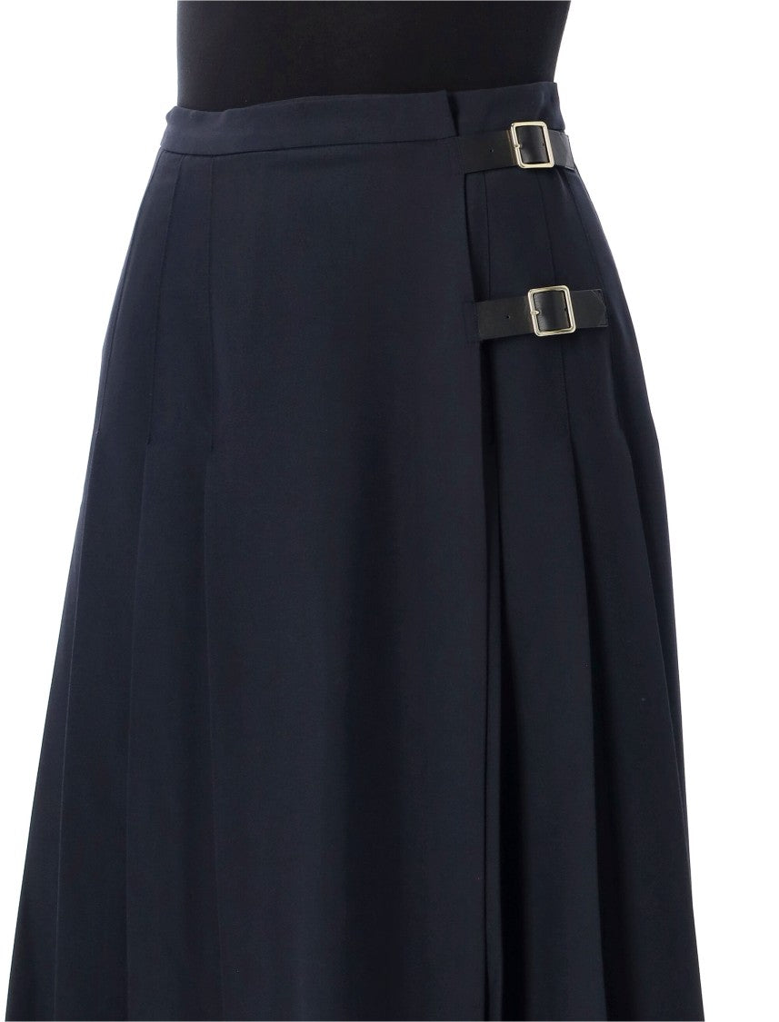 Barbour Quilt Pleated Buckled Midi Skirt