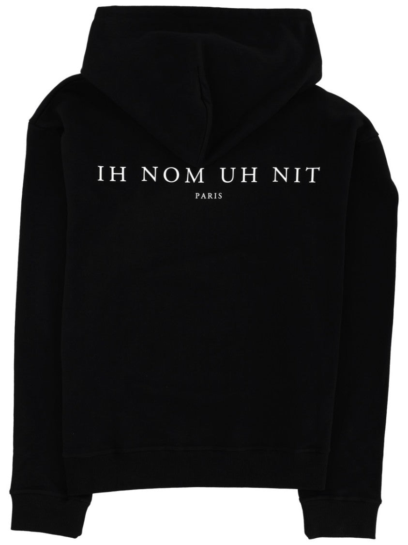Ih Nom Uh Nit Black Textured Graphic Printed Cotton Hoodie