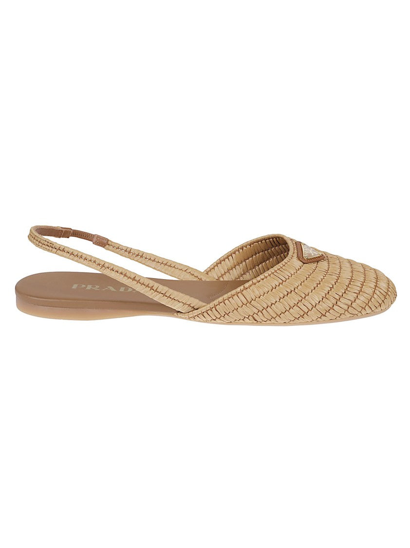 Prada Pointed Toe Woven Texture Slingback Ballerina Shoes