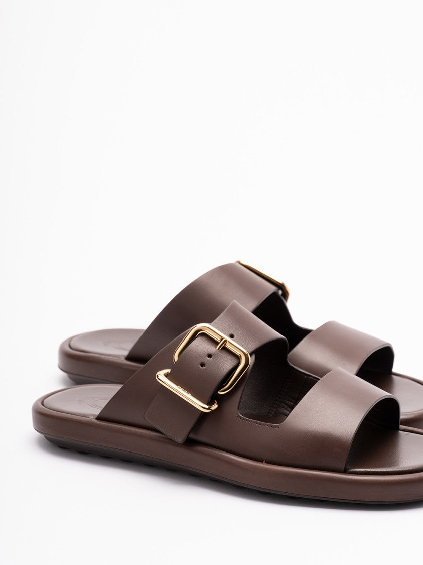 Tod's Calf Leather Sandals With Bold Buckle Detail