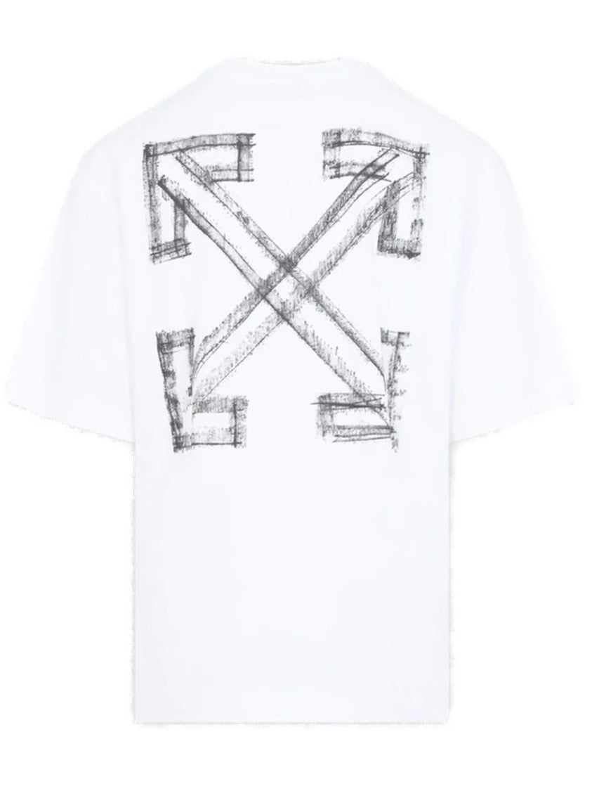 Off-White White Short-Sleeve Tee With Distressed Arrow Graphic