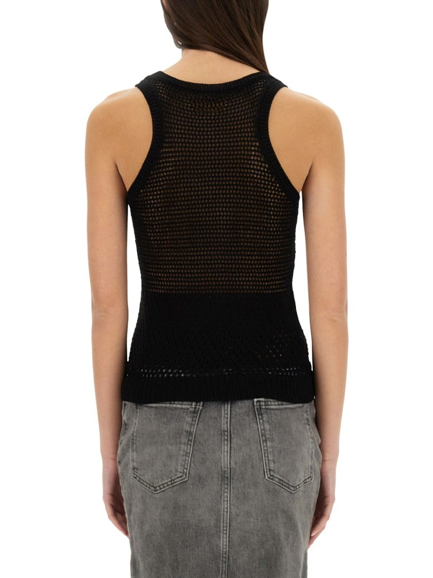 Moschino Textured Mesh Top With Bold Logo Design
