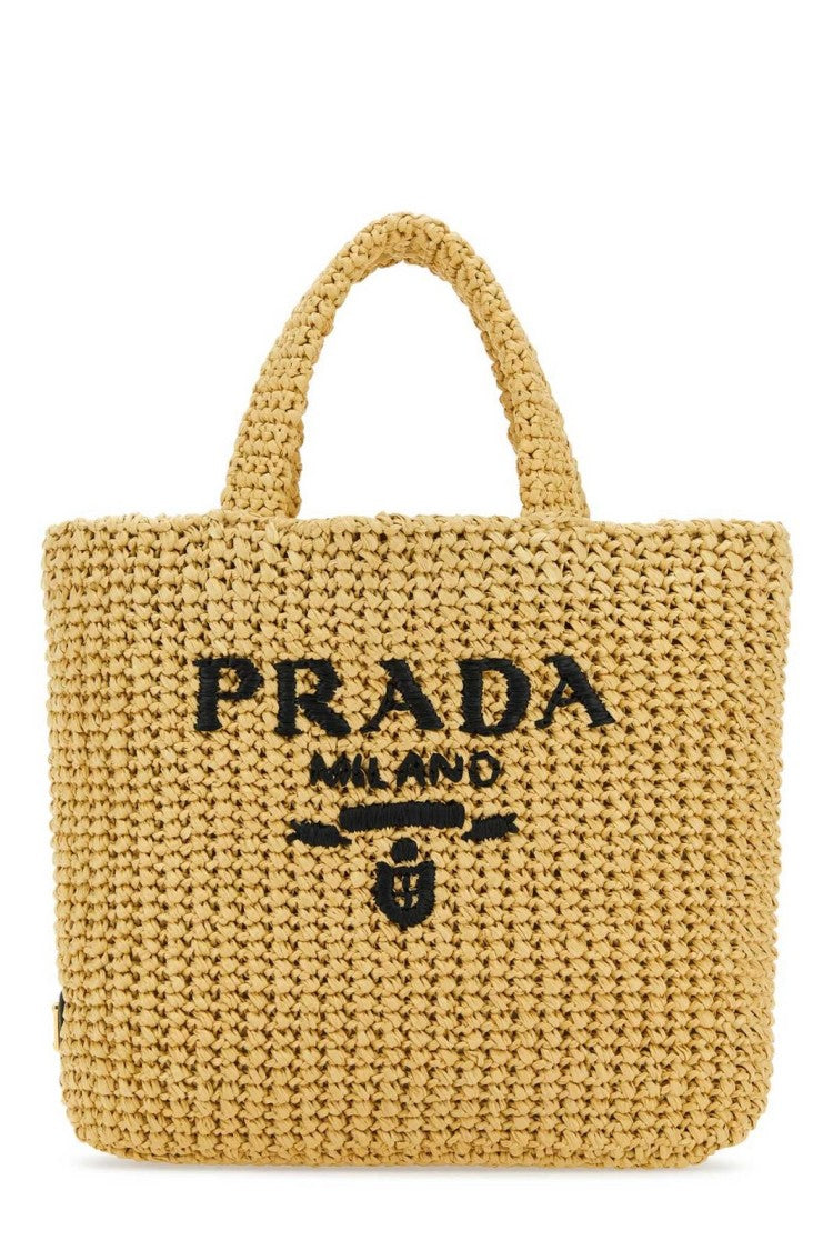 Prada Textured Viscose Rayon Tote Bag With Embroidered Detailing