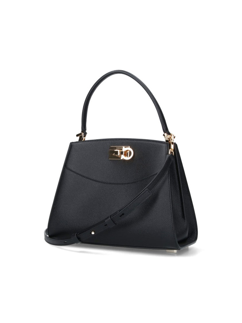 Ferragamo Structured Black Calf Leather Handbag