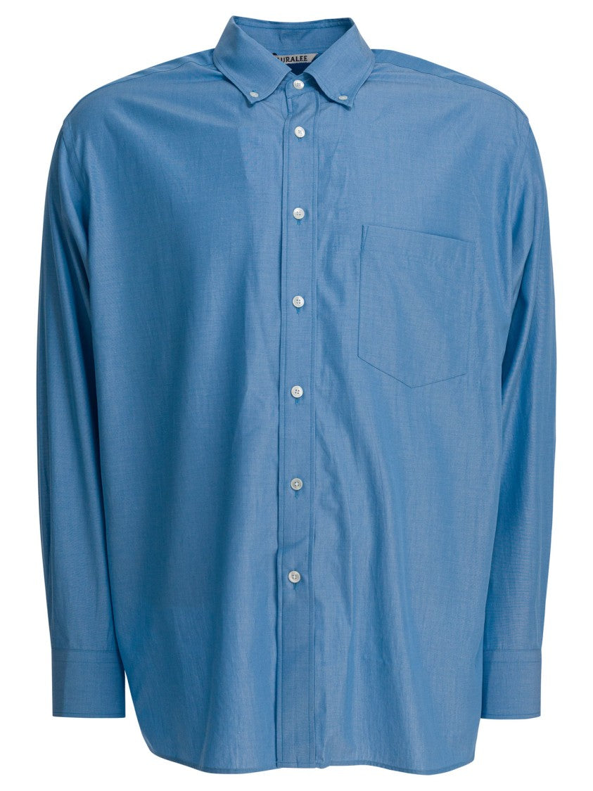 Auralee Button-Down Silk Shirt With Patch Pocket