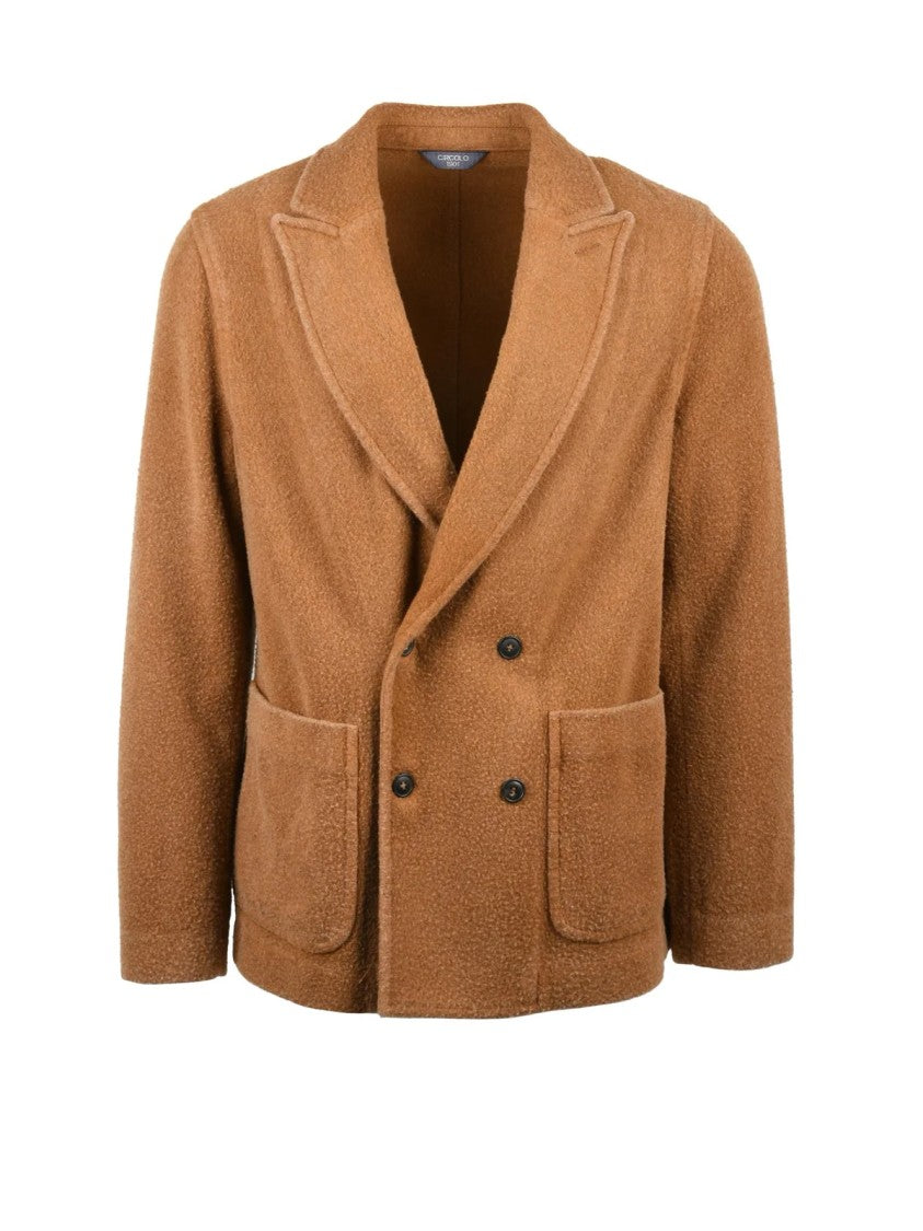 Circolo 1901 Double-Breasted Blazer In Warm Caramel Wool Blend