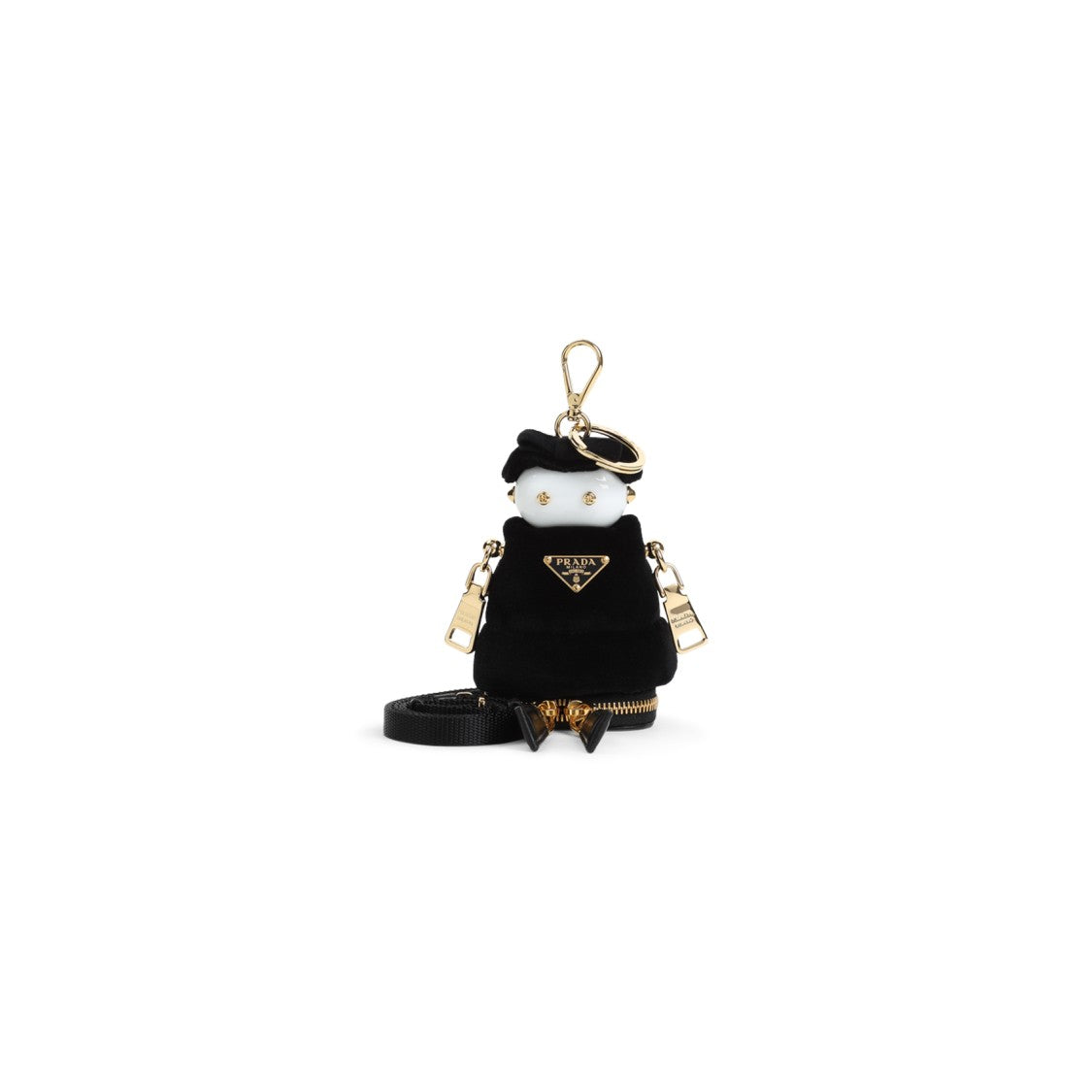 Prada Black Calf Leather Keyrings With Playful Character Design