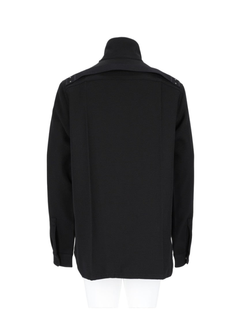 Rick Owens Black High-Collar Vertical Seams Casual Jacket