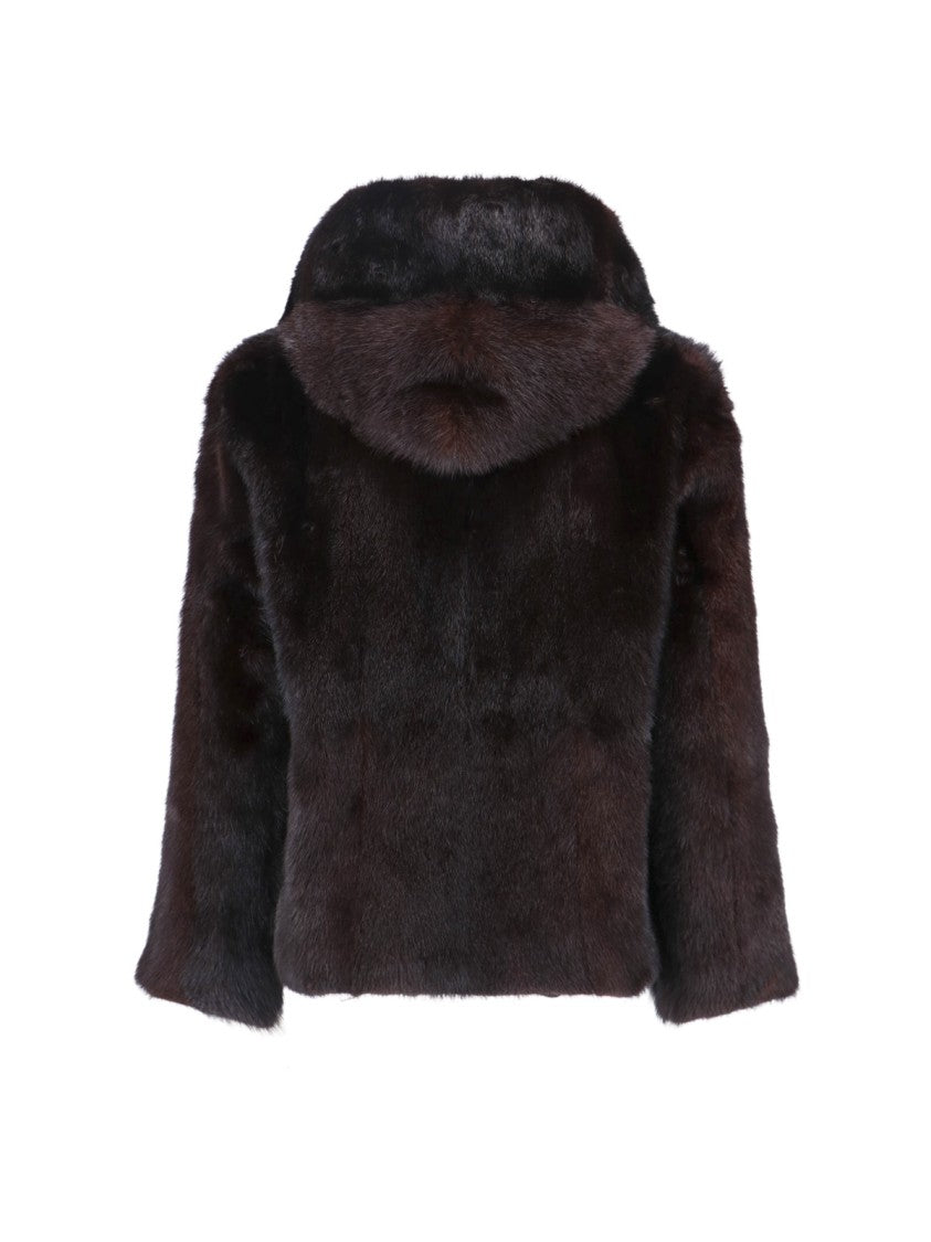 Iacopa Dark Brown Mink Fur Jacket With Hood