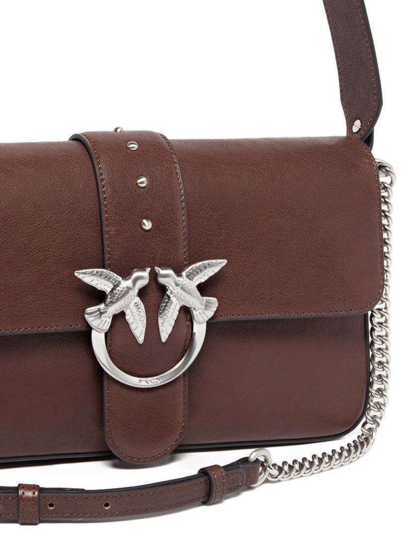 Pinko Rectangular Brown Leather Shoulder Bag