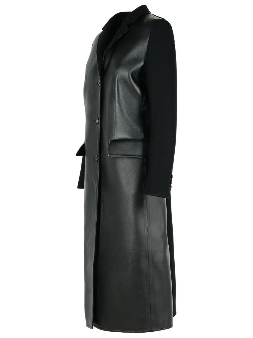 Marni Black Leather And Virgin Wool Coat