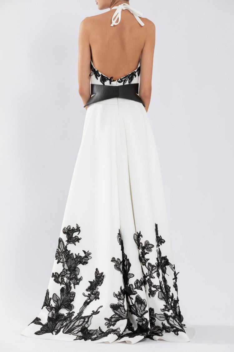 Saiid Kobeisy Neoprene High-Low Dress With Embroidery