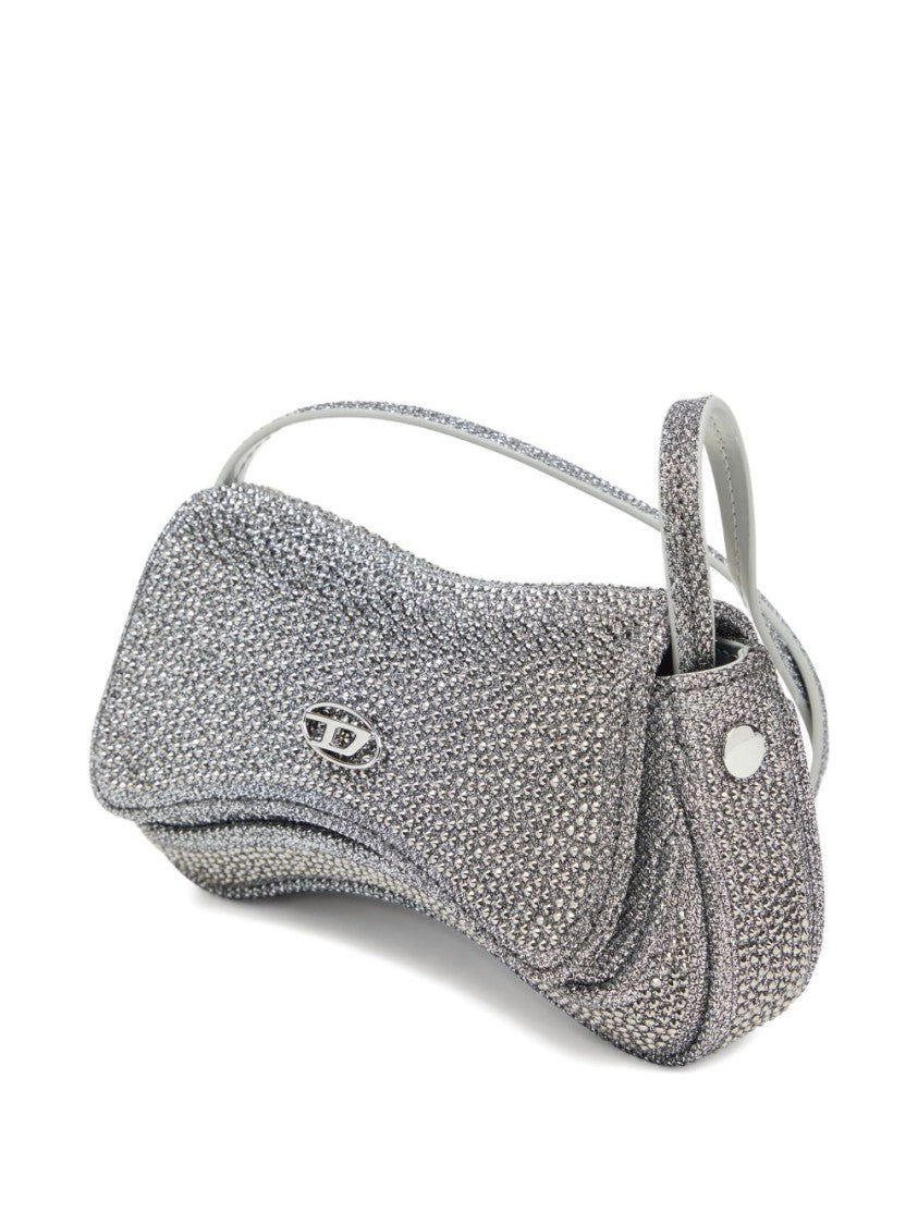 Diesel Silver Curved Crystal Embellished Handbag
