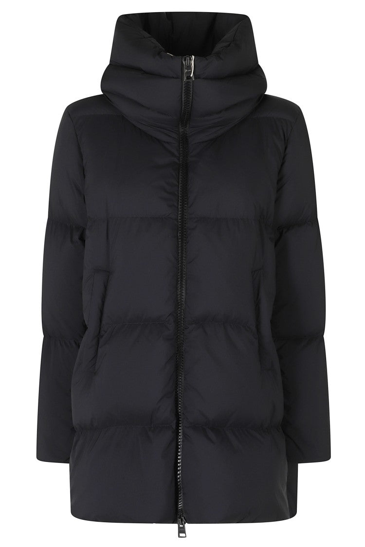 Herno Black High Neck Double-Slider Zip Polyamide Down Jacket