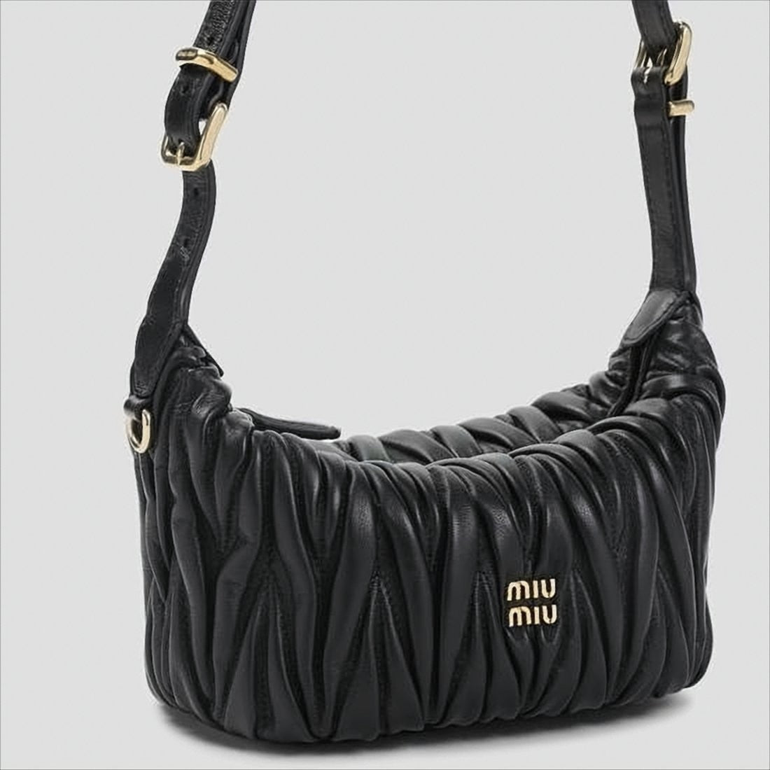 Miu Miu Ruched Lambskin Shoulder Bag With Gold-Tone Accents