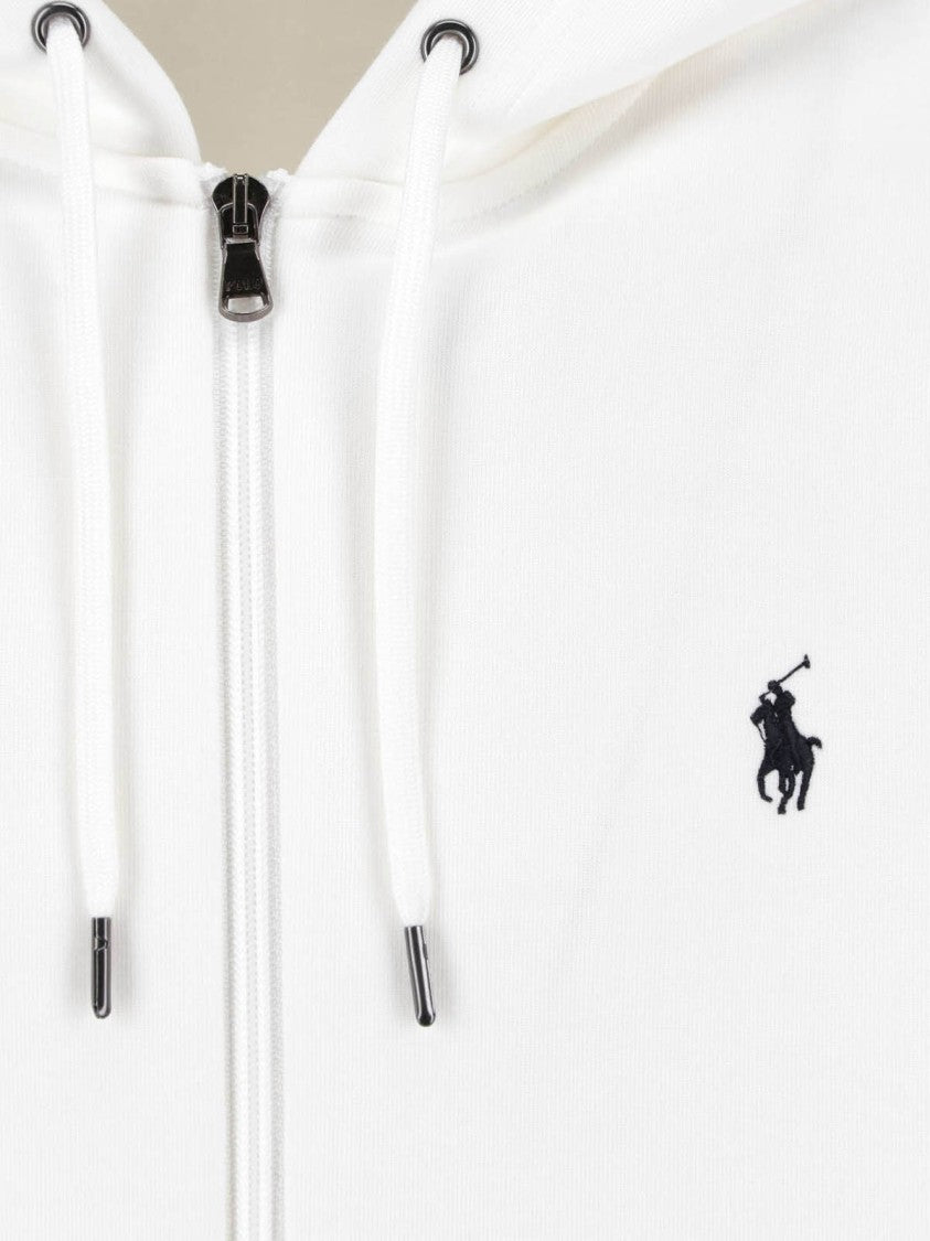 Polo Ralph Lauren White Zip-Up Hoodie With Adjustable Drawstring And Embroidered Logo