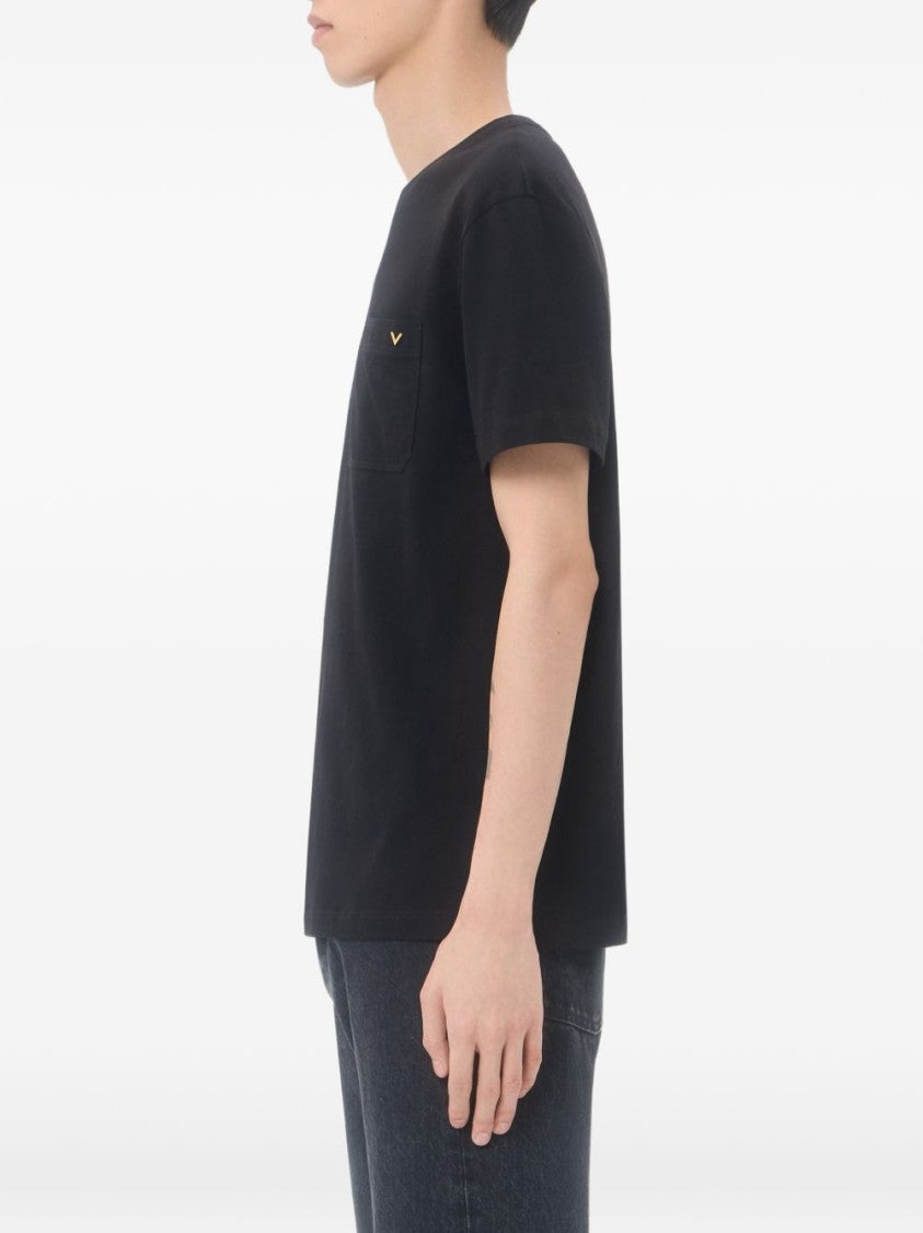 Valentino Garavani Black Cotton Vgold Pocket T-Shirt