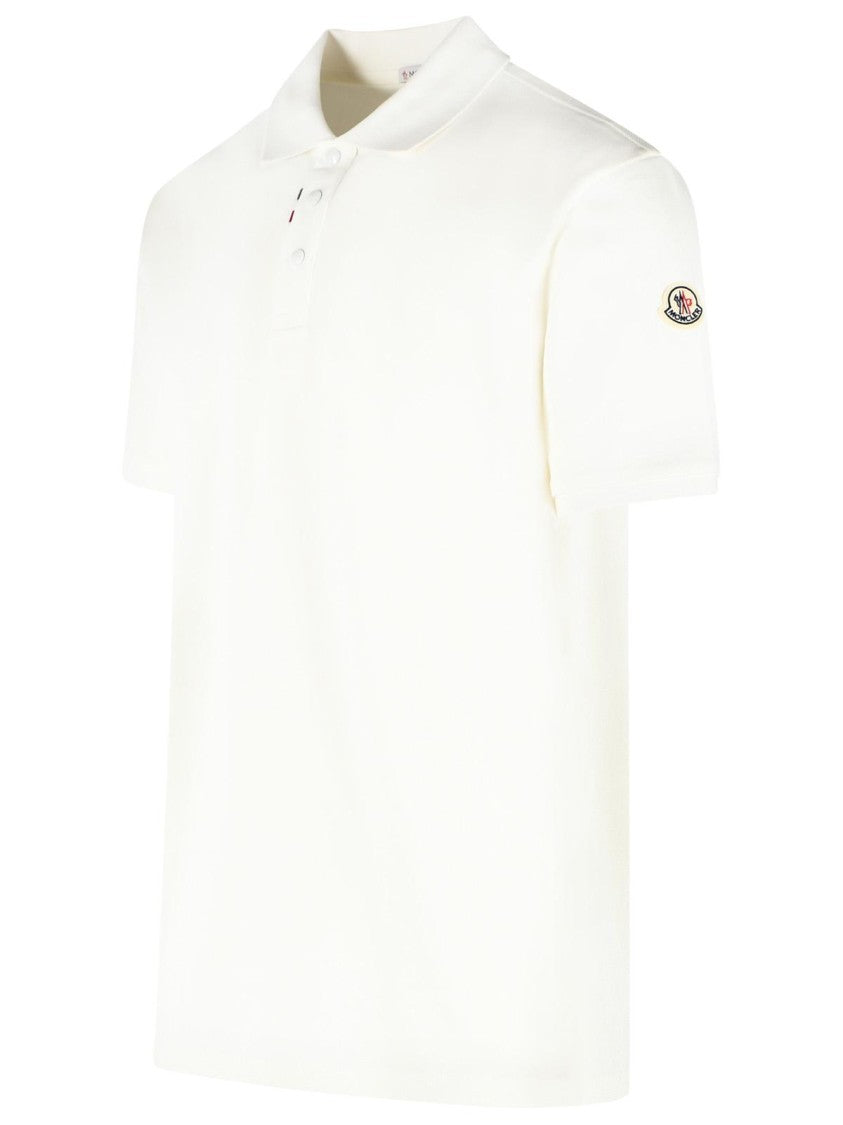 Moncler White Iconic Logo Patch Cotton Polo Shirt