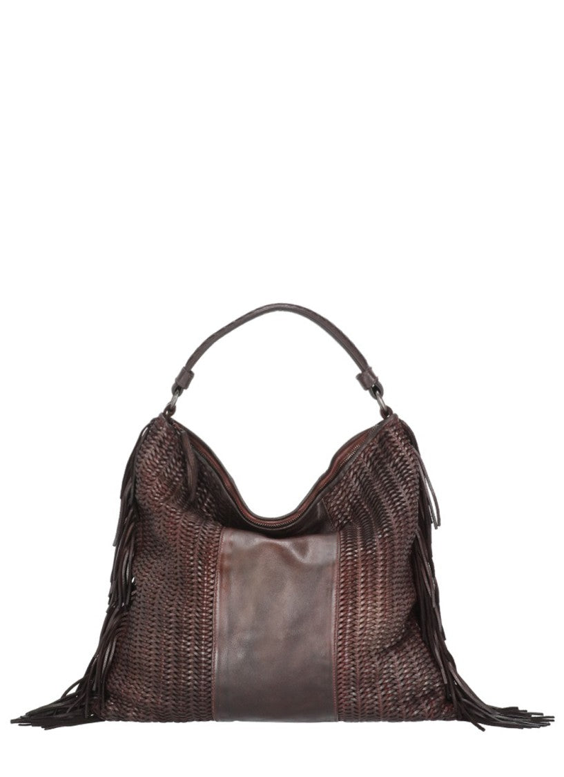 Reptile's House Deep Red Braided Tote With Fringed Sides