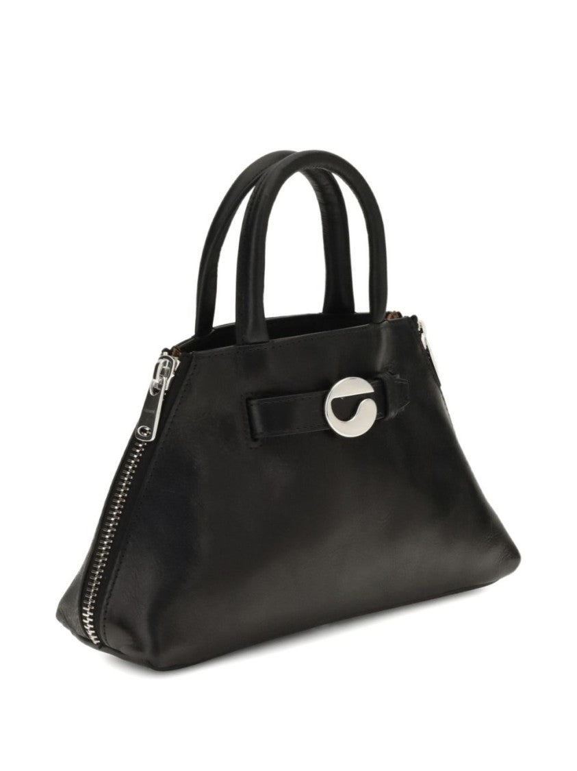 Coperni Trapezoidal Black Handbag With Circular Clasp And Detachable Shoulder Strap