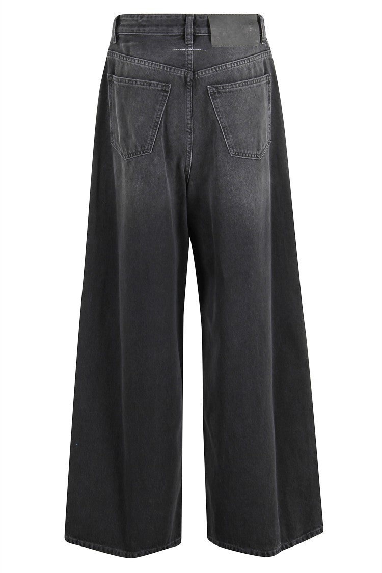 Mm6 By Maison Margiela Wide-Leg Pants With 5-Pocket Design And Patent Leather Accents