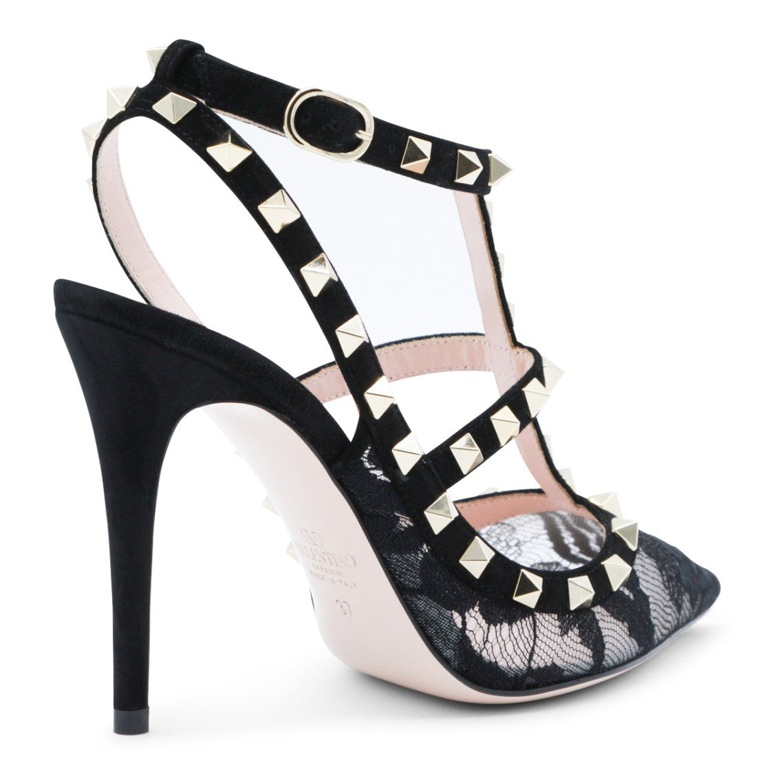 Valentino Garavani Pointed-Toe Pumps With Lace Overlay And Pyramid Studs