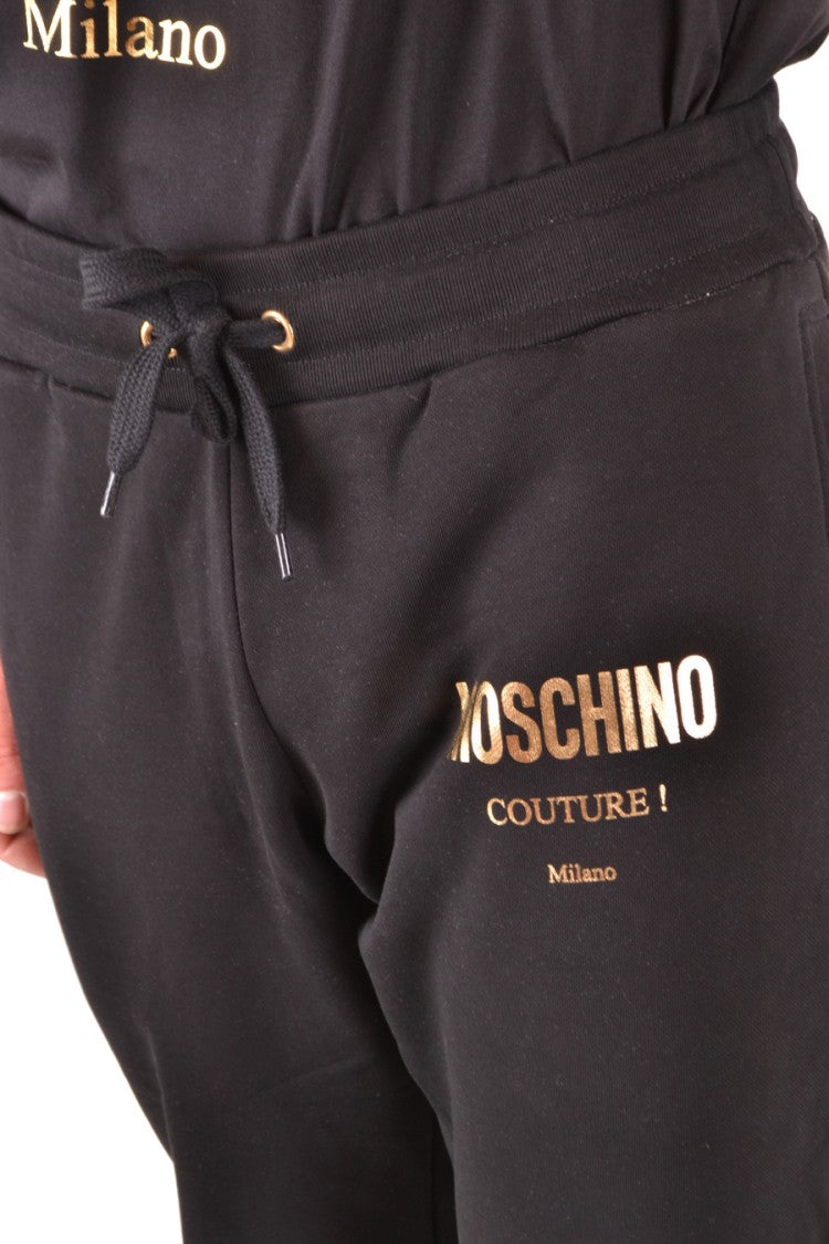 Moschino Black Cotton Trousers With Drawstring Waistband