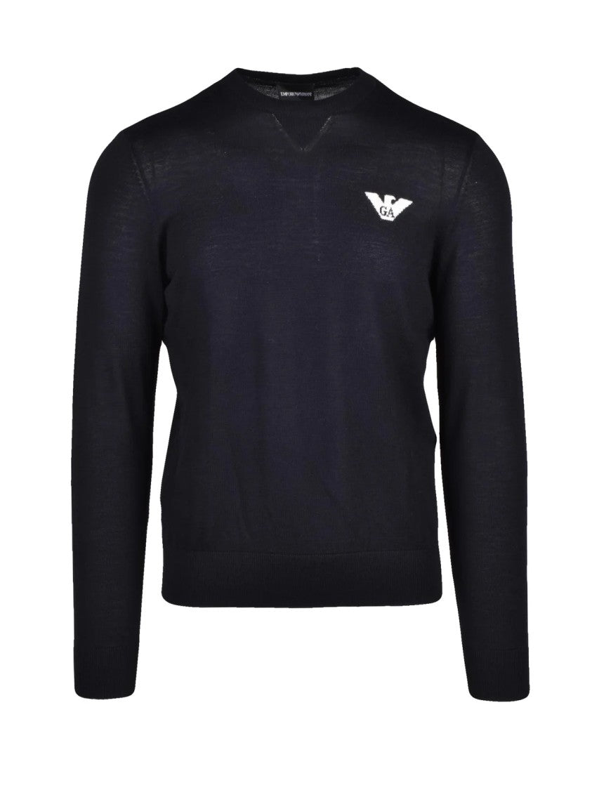 Emporio Armani Classic Crewneck Sweater In Virgin Wool With Subtle V-Stitch Detail