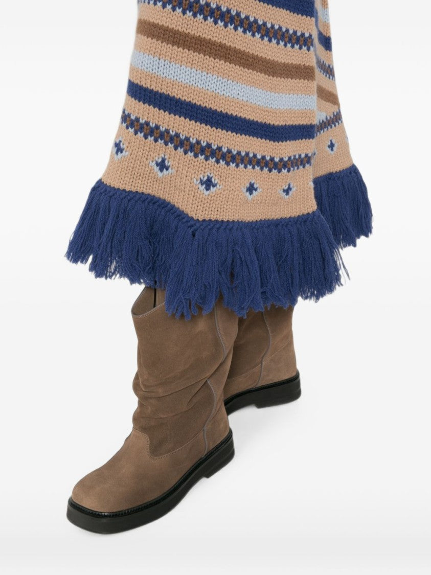 Alanui Multicolor Striped Knitted Fringed Hem Midi Skirt